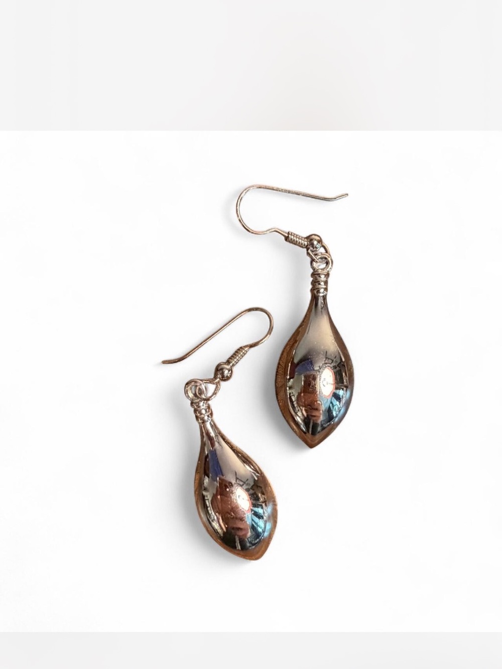 Vintage Sterling Silver Teardrop Hollow Earrings 925 Shiny Dangle Drop Pierced